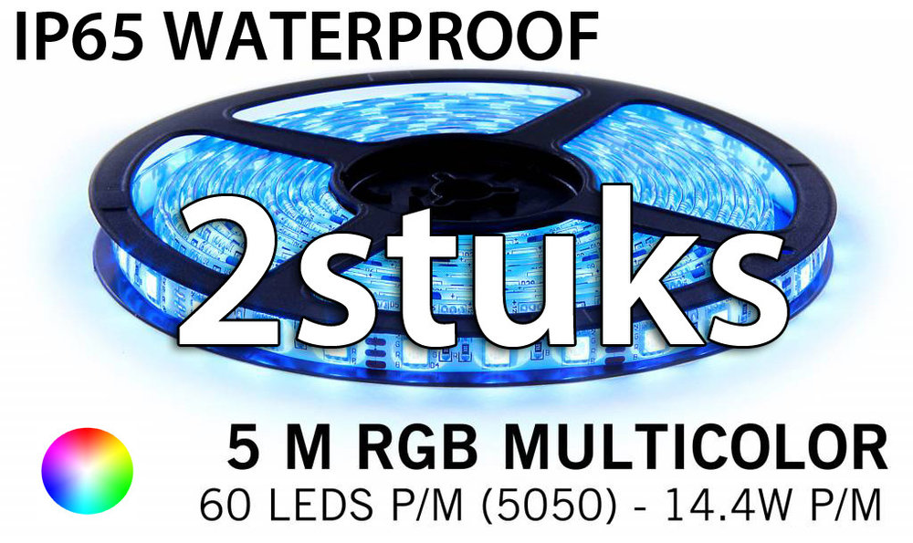 2 stuks: 5M RGB 5050 LED strip 60LEDs p/m - IP68 - complete set 2 stuks: 5M RGB 5050 LED strip 60LEDs p/m - IP68 - complete set