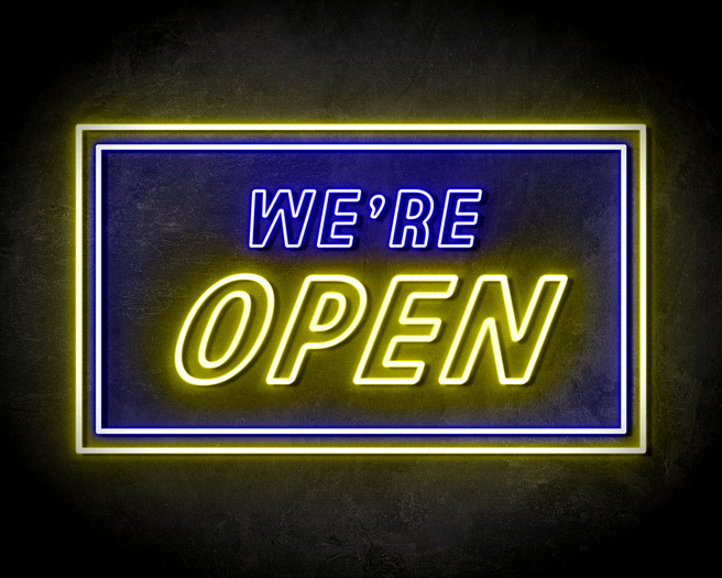 Neon Sign 'WE'RE OPEN DUBBELLIJNIG' LED reclamebord Laagste